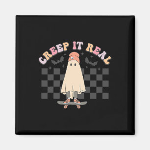 Groovy Creep It Real Ghost Pumpkin Halloween Spook Magneet