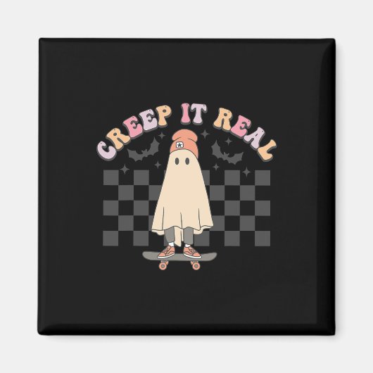 Groovy Creep It Real Ghost Pumpkin Halloween Spook Magneet (Voorkant)