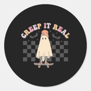 Groovy Creep It Real Ghost Pumpkin Halloween Spook Ronde Sticker