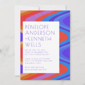 Groovy Curvy Lines Unique Retro Blue Red Weddensch Kaart (Voorkant)