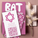 Groovy Custom QR CODE Bar Bat Mitzvah Roze Sterren Informatiekaartje<br><div class="desc">Perfecte bijsluiterkaart om op te nemen met een bar of bat mitswa uitnodiging! Hand gemaakte kunst voor u met een ster van David en patroon op de achterkant! VOLLEDIG ! Klik op "Personaliseren" hierboven om de tekst te bewerken. Klik op "bewerken met behulp van design tool" om de lettertypen, kleuren...</div>