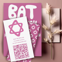 Groovy Custom QR CODE Bar Bat Mitzvah Roze Sterren Informatiekaartje