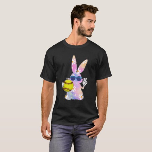 Groovy Cute Easter Bunny Softball Easter Day Men B T-shirt (Voorkant volledig)