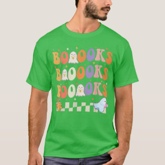 Groovy Cute Ghost Book Reading Halloween Teacher T T-shirt