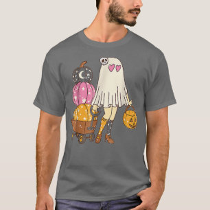 Groovy Cute Ghost Floral Spooky Vibes Hippie Hallo T-shirt