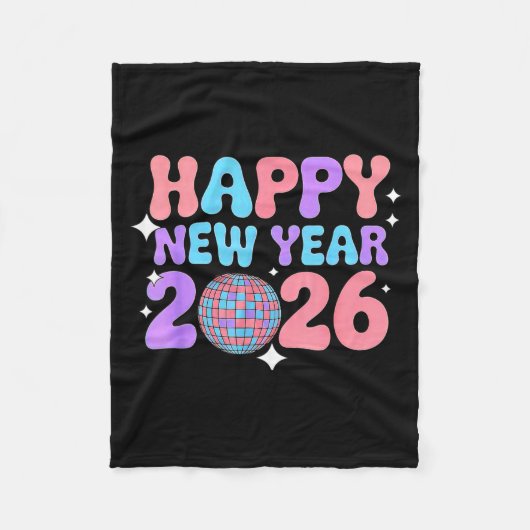 Groovy Cute Happy New Year 2026 Disco Ball  Fleece Deken (Voorkant)