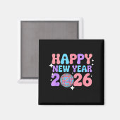 Groovy Cute Happy New Year 2026 Disco Ball  Magneet (Voorkant / Achterkant)
