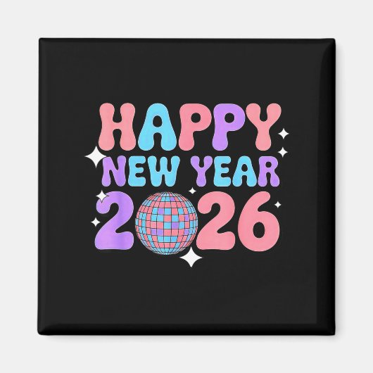 Groovy Cute Happy New Year 2026 Disco Ball  Magneet (Voorkant)
