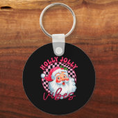 Groovy Cute Santa Claus Christmas Vibes Xmas Women Sleutelhanger (Voorkant)