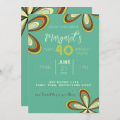 Groovy Cyan 40 Verjaardagsfeest 70s Hippie Bloem Kaart (Voorkant / Achterkant)