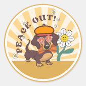 Groovy Dachshund | Rust uit Ronde Sticker (Voorkant)