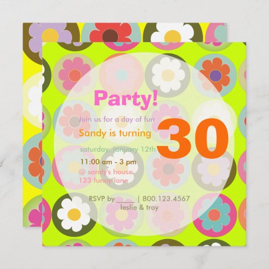 Groovy Daisies/BrightStor Zestig Birthday Party Kaart (Voorkant / Achterkant)