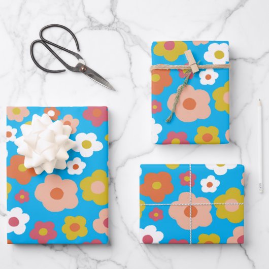 Groovy Daisies Floral Kleurrijke Leuke Verjaardag  Inpakpapier Vel (Voorkant)
