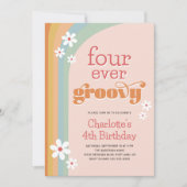 Groovy Daisies Girl's 4th Birthday Invitation Kaart (Voorkant)
