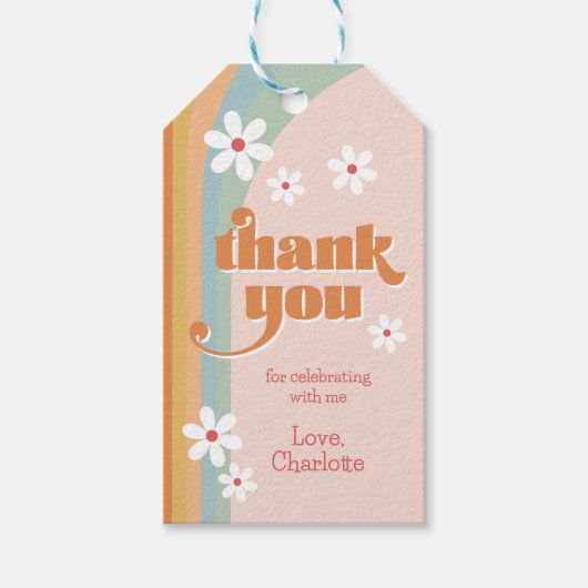 Groovy Daisies Girl's verjaardag Dank je wel Cadeaulabel (Voorkant)