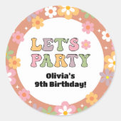 Groovy Daisies Hippie Meisje Verjaardag Ronde Sticker (Voorkant)