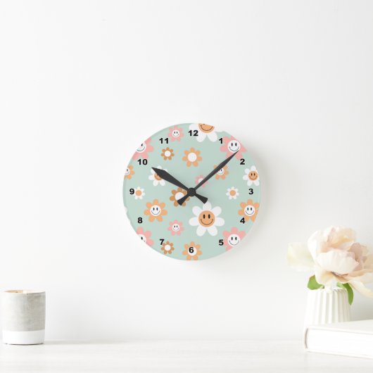 Groovy Daisies Wall Clock Ronde Klok (Huis)