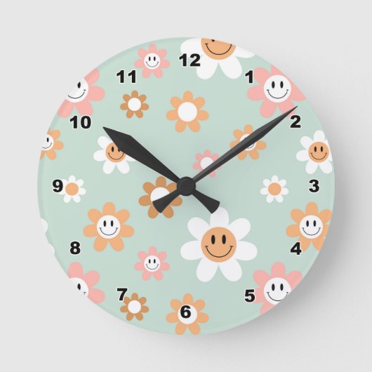 Groovy Daisies Wall Clock Ronde Klok (Voorkant)