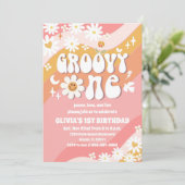 Groovy Daisy 1e verjaardagsuitnodiging Kaart (Staand voorkant)