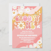 Groovy Daisy 1e Verjaardagsuitnodiging Kaart (Voorkant)