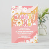 Groovy Daisy 1e Verjaardagsuitnodiging Kaart (Staand voorkant)