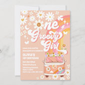 Groovy Daisy 1e verjaardagsuitnodiging Kaart (Voorkant)
