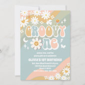 Groovy Daisy 1e verjaardagsuitnodiging Kaart (Voorkant)