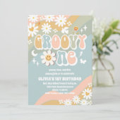 Groovy Daisy 1e verjaardagsuitnodiging Kaart (Staand voorkant)