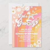 Groovy Daisy 1e Verjaardagsuitnodiging Kaart (Voorkant)