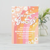Groovy Daisy 1e Verjaardagsuitnodiging Kaart (Staand voorkant)