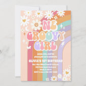 Groovy Daisy 1e verjaardagsuitnodiging Kaart (Voorkant)