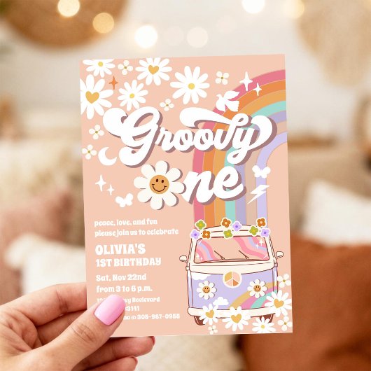 Groovy Daisy 1e Verjaardagsuitnodiging Kaart