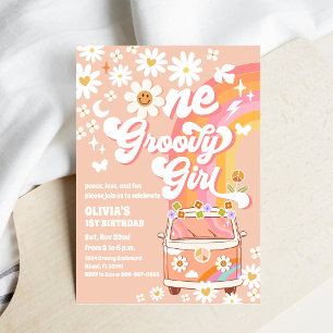 Groovy Daisy 1e verjaardagsuitnodiging Kaart