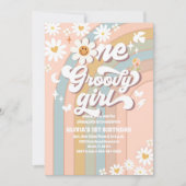 Groovy Daisy 1e Verjaardagsuitnodiging Kaart (Voorkant)