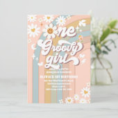 Groovy Daisy 1e Verjaardagsuitnodiging Kaart (Staand voorkant)