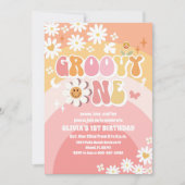 Groovy Daisy 1e Verjaardagsuitnodiging Kaart (Voorkant)