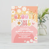 Groovy Daisy 1e Verjaardagsuitnodiging Kaart (Staand voorkant)