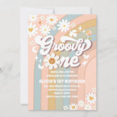 Groovy Daisy 1e Verjaardagsuitnodiging Kaart (Voorkant)