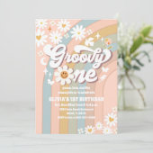 Groovy Daisy 1e Verjaardagsuitnodiging Kaart (Staand voorkant)