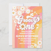 Groovy Daisy 1e verjaardagsuitnodiging Kaart (Voorkant)
