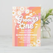 Groovy Daisy 1e verjaardagsuitnodiging Kaart (Staand voorkant)