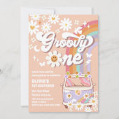 Groovy Daisy 1e Verjaardagsuitnodiging Kaart (Voorkant)