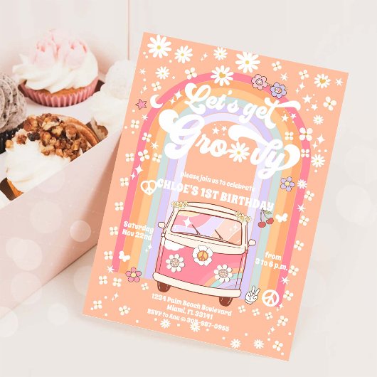 Groovy Daisy 1st Birthday Invitation Kaart