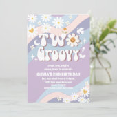 Groovy Daisy 2de verjaardagsuitnodiging Kaart (Staand voorkant)