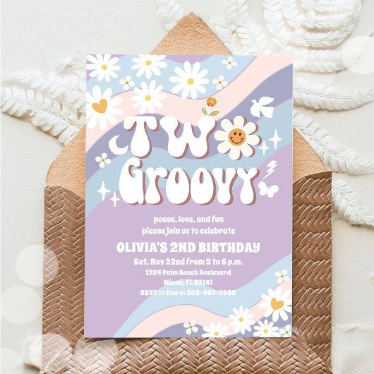 Groovy Daisy 2de verjaardagsuitnodiging Kaart