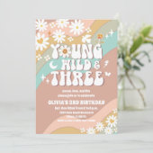 Groovy Daisy 3e Verjaardagsuitnodiging Kaart (Staand voorkant)
