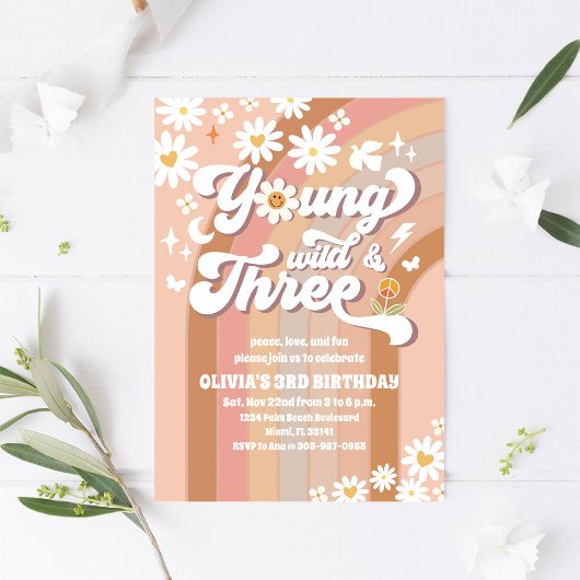 Groovy Daisy 3e Verjaardagsuitnodiging Kaart