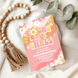 Groovy Daisy 3e verjaardagsuitnodiging Kaart