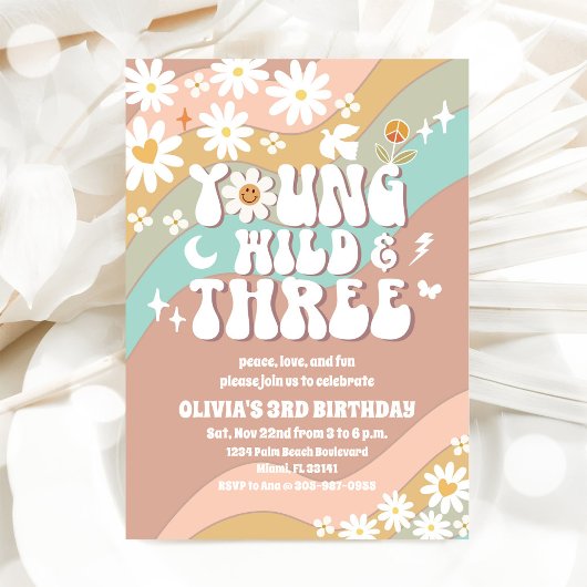 Groovy Daisy 3e Verjaardagsuitnodiging Kaart