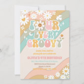 Groovy Daisy 4de Verjaardagsuitnodiging Kaart (Voorkant)